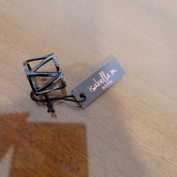 Isabella M Boston Cage Ring Pewter Gunmetal Crystals NEW - Picture 2 of 5